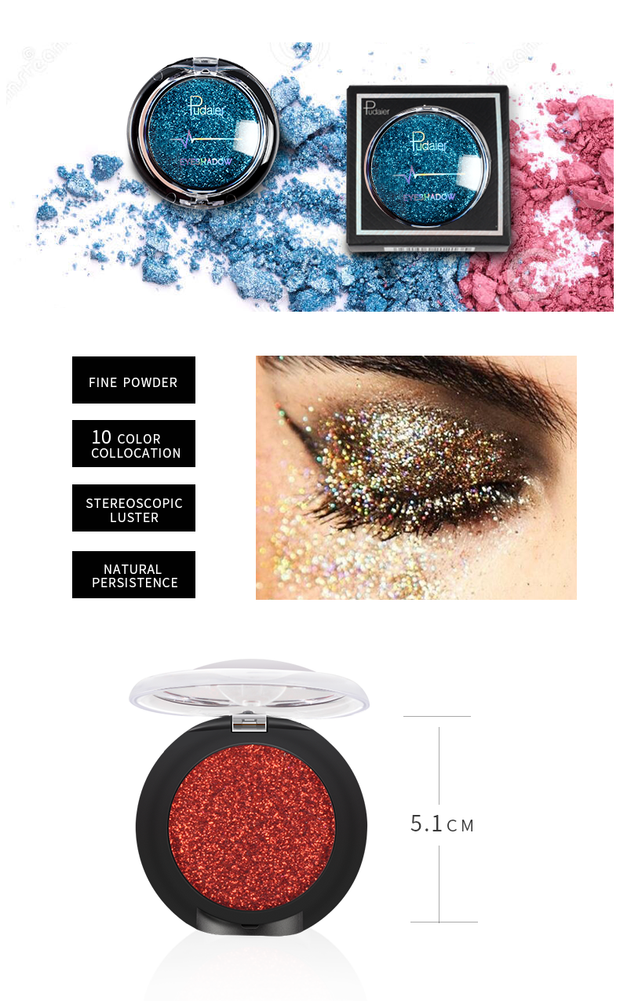 Pudaier Pro Metallic Shimmer Eyeshadow Palette Makeup Single 20 Colors Glitter