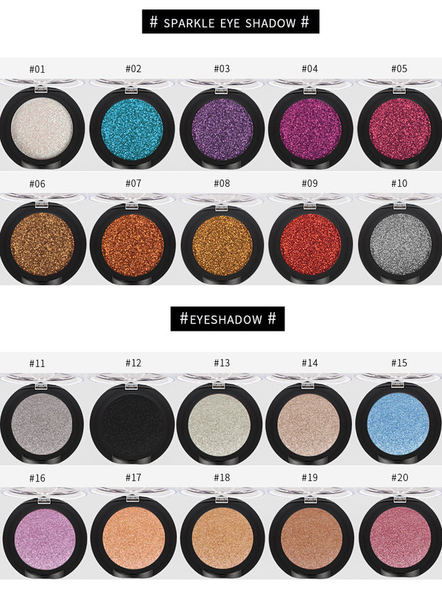 Pudaier Pro Metallic Shimmer Eyeshadow Palette Makeup Single 20 Colors Glitter